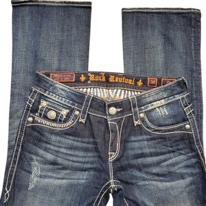 Rock Revival Jen Bootcut Womens Dark Blue Denim Pants 30 Western Glam Rodeo